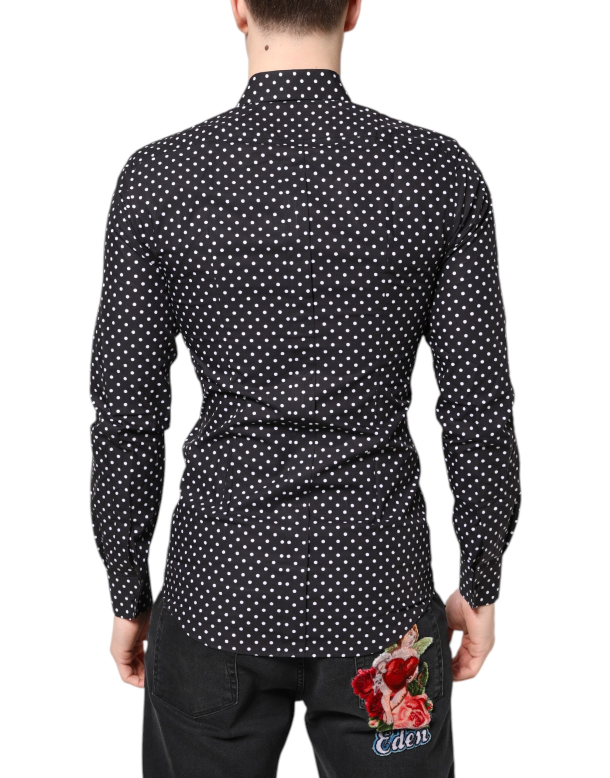 Dolce & Gabbana Black polka dot long sleeve shirt, gold tone, formal